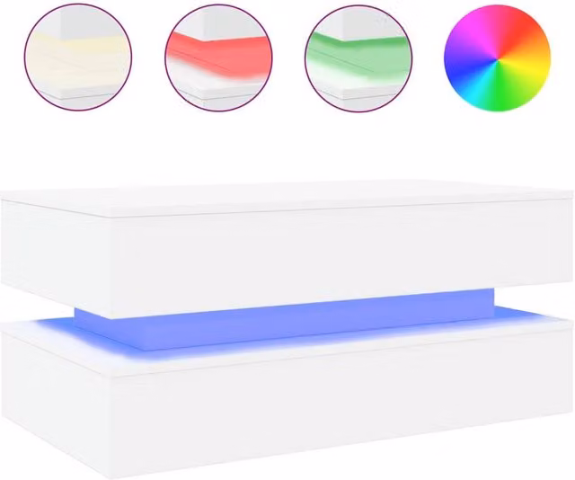 Berkfield Home Modern White Glossy Coffee Table with LED Lights W/D/H: 90 x 50 x 40 cm – 1