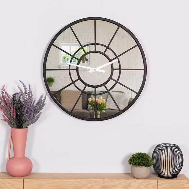 Charles Bentley Buttermere Mirrored Skeleton Wall Clock, Black, Diameter: 50 cm