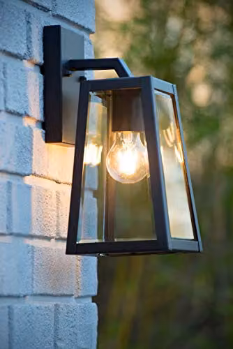 Lucide MATSLOT Black Rustic Outdoor Wall Lantern with Glass, H 30.5 x W 16.5 x D 16.5 cm, E27 – 2
