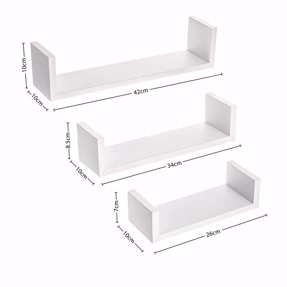 Kelvenix Set of 3 U Shape Floating Wall Shelves in White – 2