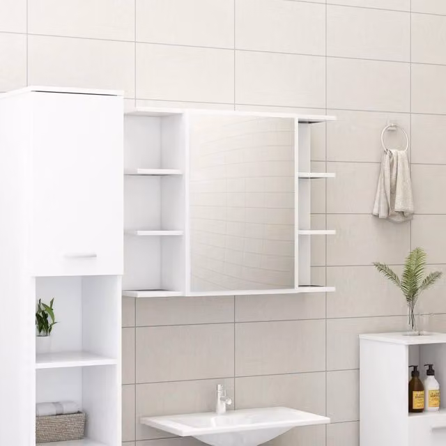 Berkfield Home White Modern Wall Mounted Bathroom Mirror Cabinet W/D/H: 80 x 20.5 x 64 cm