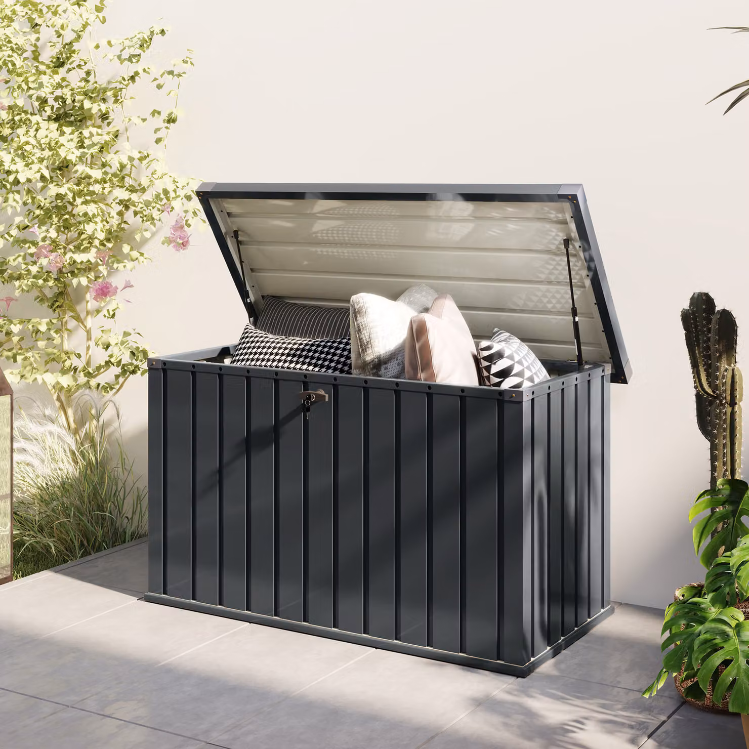 Outsunny 400L Galvanised Steel Garden Storage Box in Anthracite Matt Finish – 7