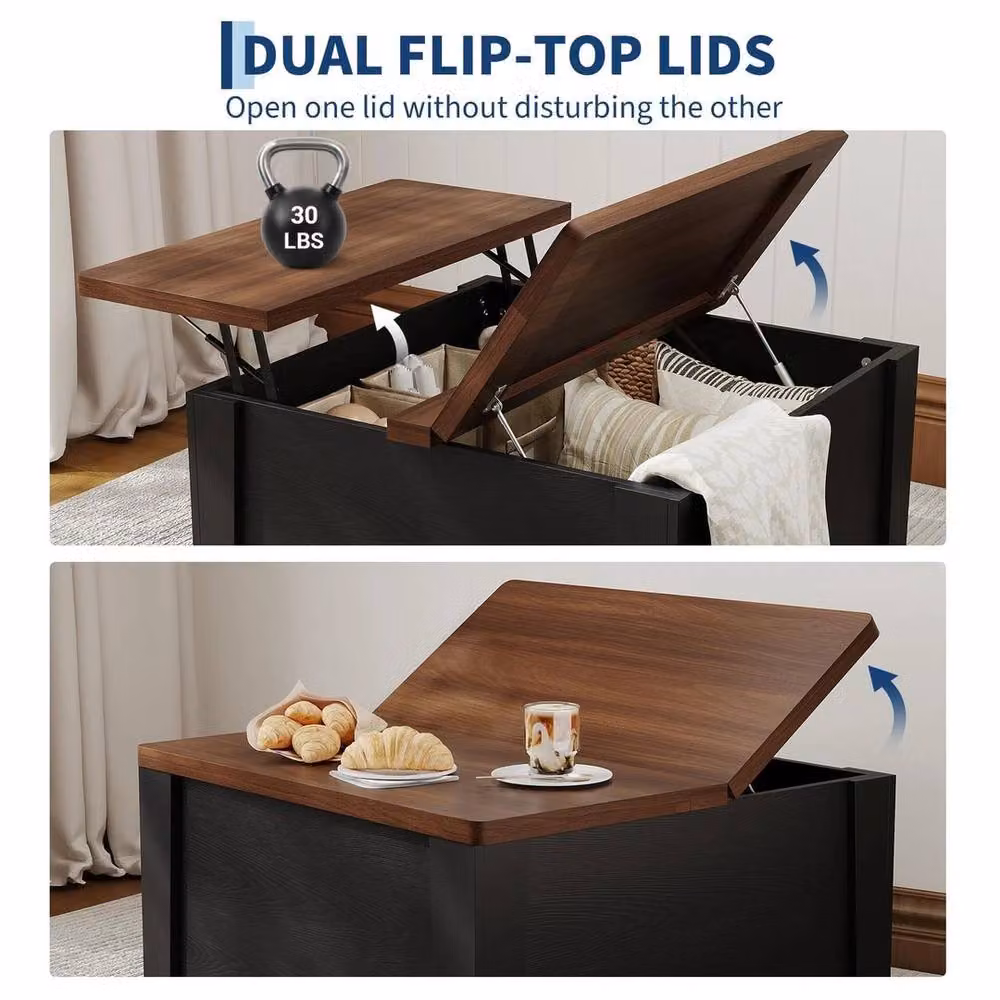 Havendro Black Modern Wooden Coffee Table with Lift Top Storage and Walnut Finish, Width: 80 cm – 3