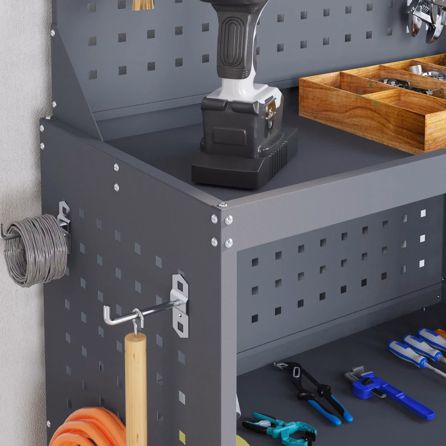 Berkfield Lockable and Rollable Tool Trolley in Anthracite, Powder-coated Steel, W/D/H: 65 x 35 x 111 cm – 3