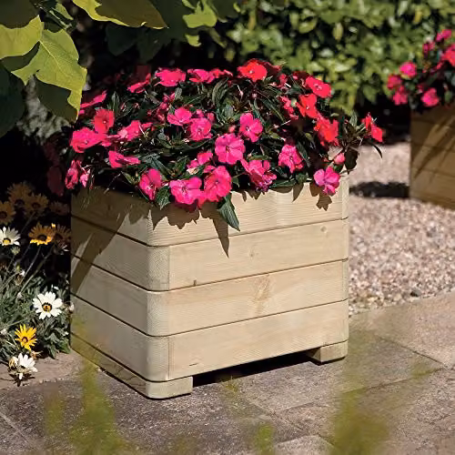 Rowlinson Marberry Grand Square Wood Planter, Brown, W: 50 cm, D: 50 cm, H: 39 cm – 2