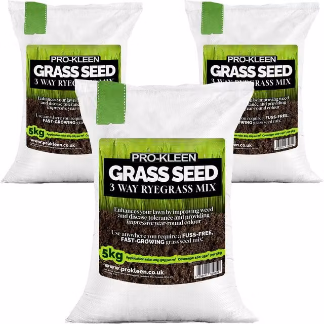 ProKleen 3 Way Ryegrass Mix Lawn Seed for Fast Germination and Multi-Resistance, 3 x 5kg