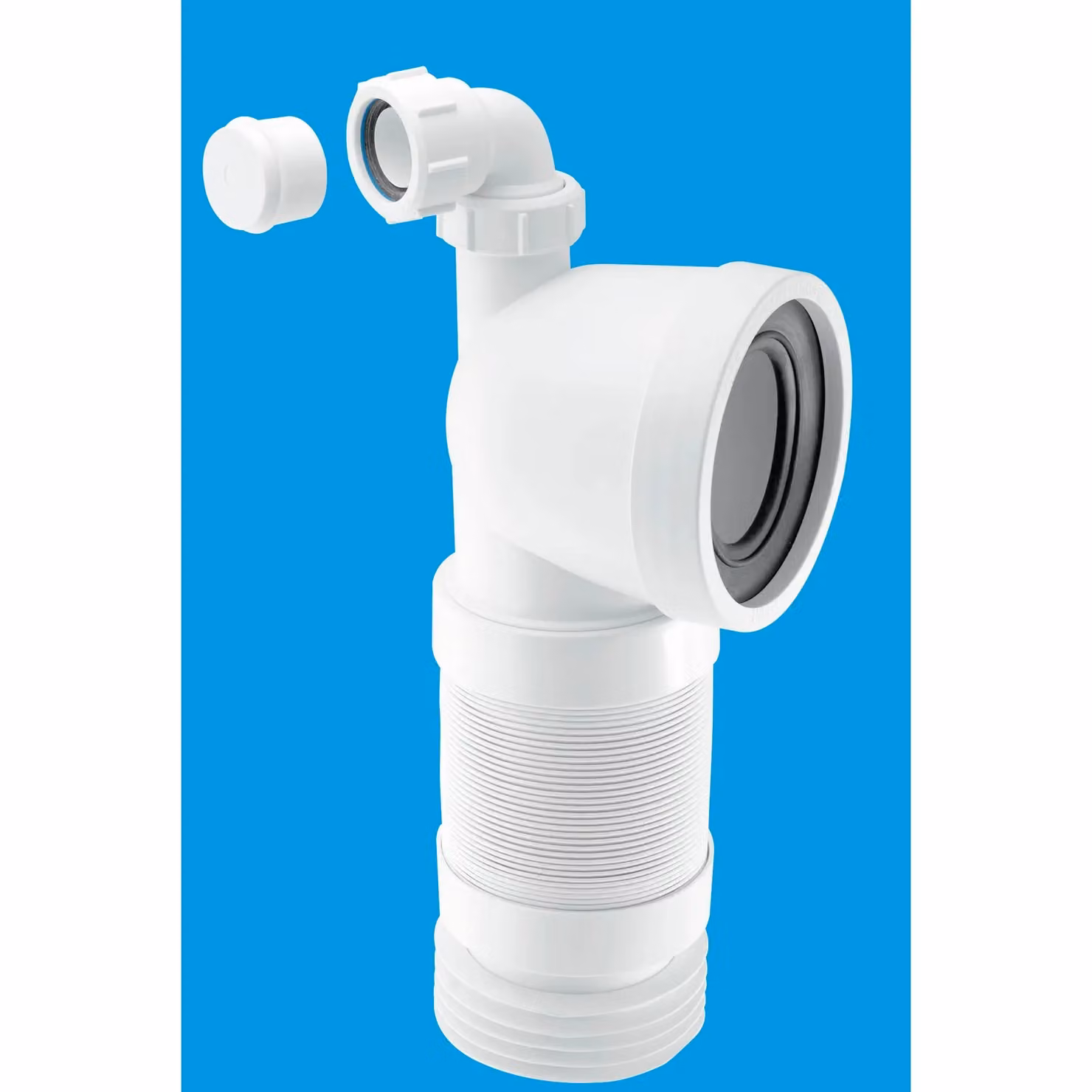 McAlpine 90 Degree Flexible WC Connector with Universal Vent Boss in White – 2