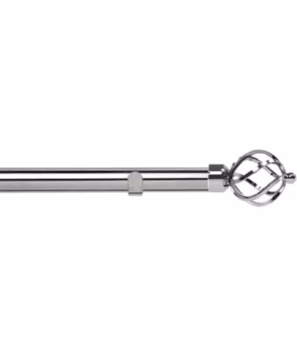 New Edge Blinds Silver 28mm Fixed Length Metal Eyelet Curtain Pole Set with Cage Finial