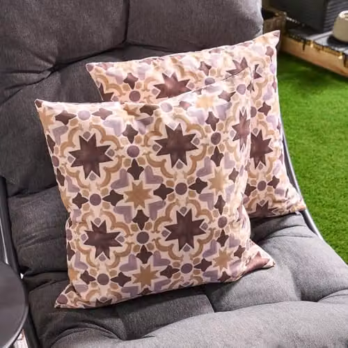 OHS Set of 2 Mediterranean Tile Print Outdoor Garden Cushion Covers, Natural/Beige/Multicolour, W/D/H: 45 x 45 x 45 cm – 4