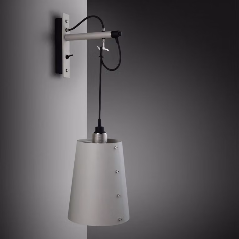 Buster + Punch Hooked Wall Light in Silver and Grey Metal with Fabric Cord