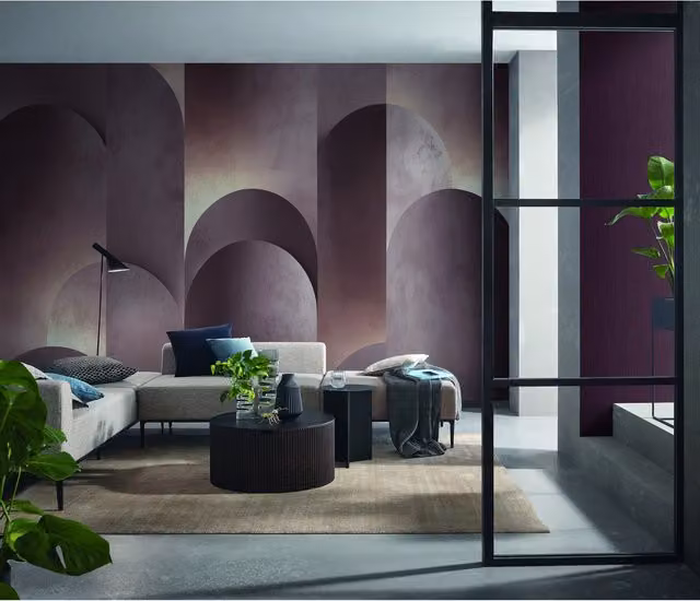 Erismann Silent Arches Geometric Digital Adhesive Wallpaper in Burgundy