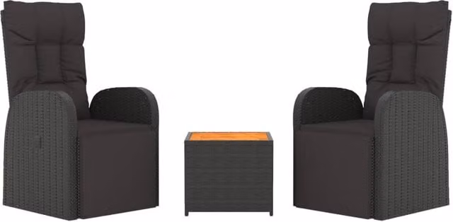 Berkfield Home Beautiful 3 Piece Black Poly Rattan and Acacia Wood Garden Lounge Set with Upholstered Cushions