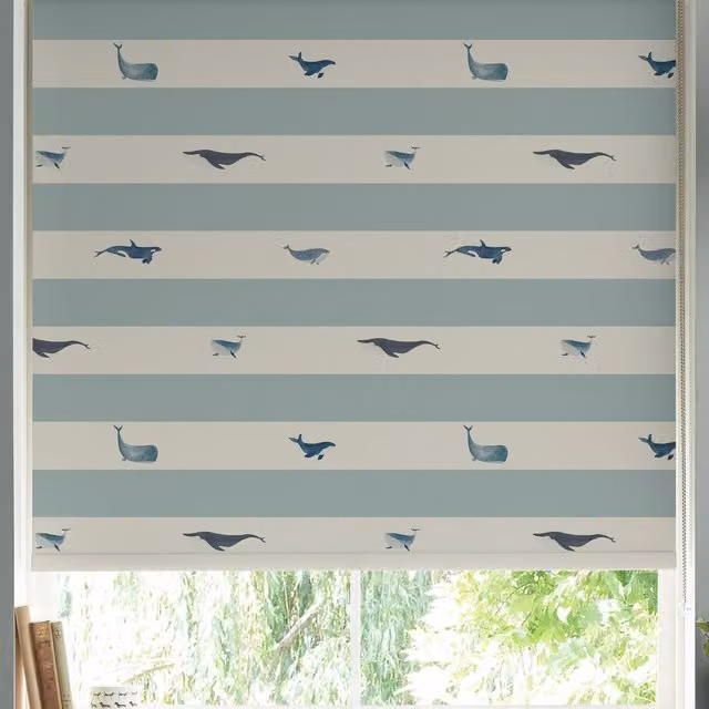 Sophie Allport Whale Stripe Made to Measure Roller Blind in Deep Duck Egg Blue