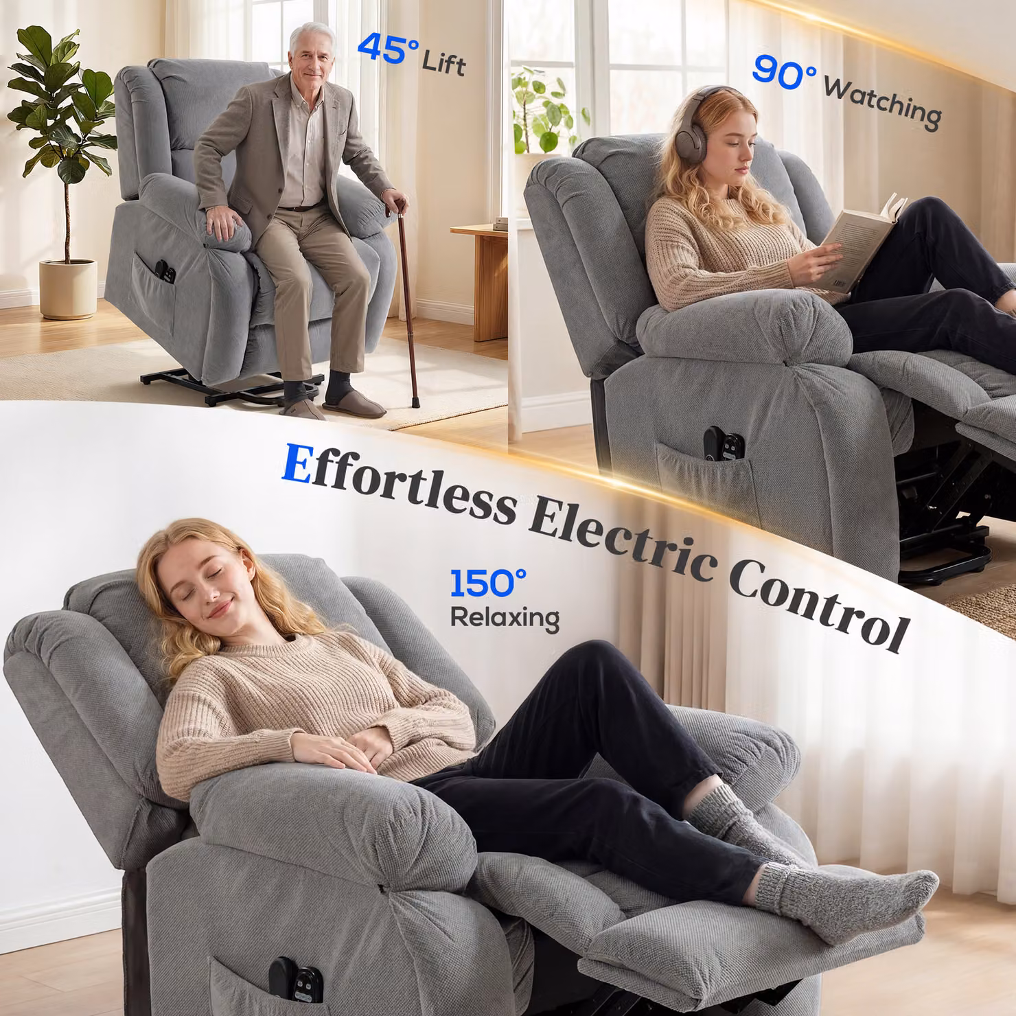 HOMCOM Electric Recliner Lift Chair with Massage, Heat and USB Port in Light Grey – 4