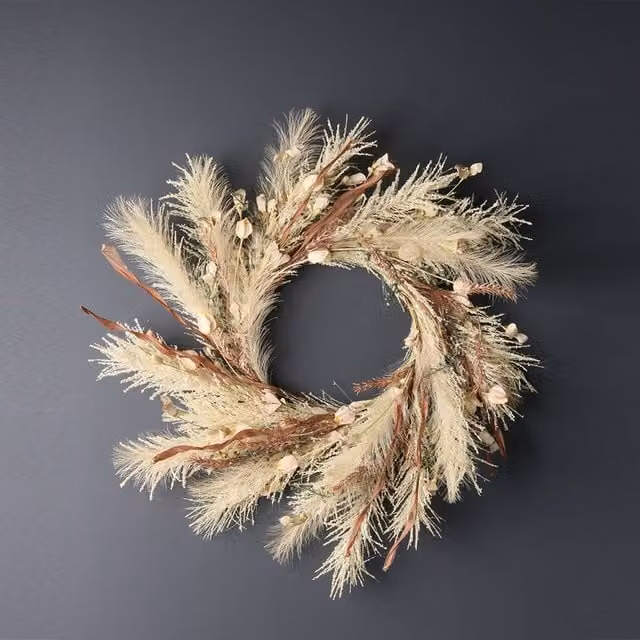 Scottish Everlastings Ltd Round Pampas Grass Wreath in Beige and Sand, Diameter: 45 cm