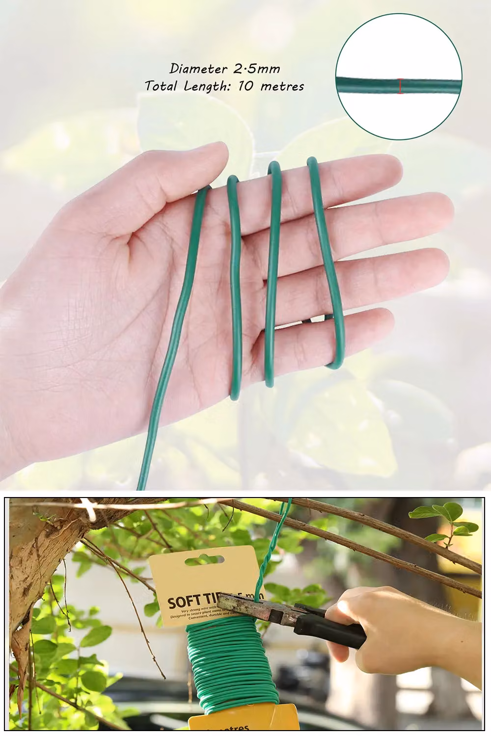 Neel Blue 2.5mm Plastic-Coated Garden Twist Plant Ties, 10 Metres, Green – 3