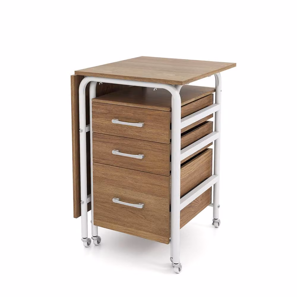 Costway Folding Computer Desk with 3 Drawers in Natural – 7