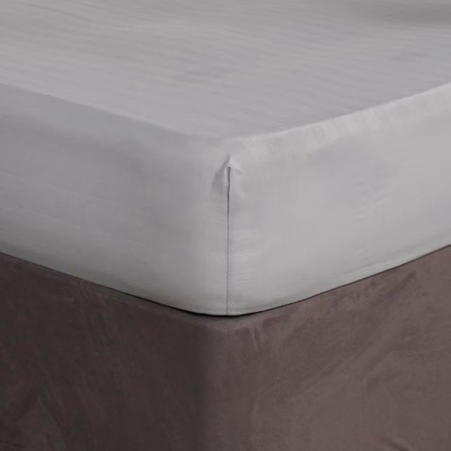 Brentfords Silver Grey Satin Stripe Microfibre Fitted Bed Sheet, W: 90 cm, L: 200 cm