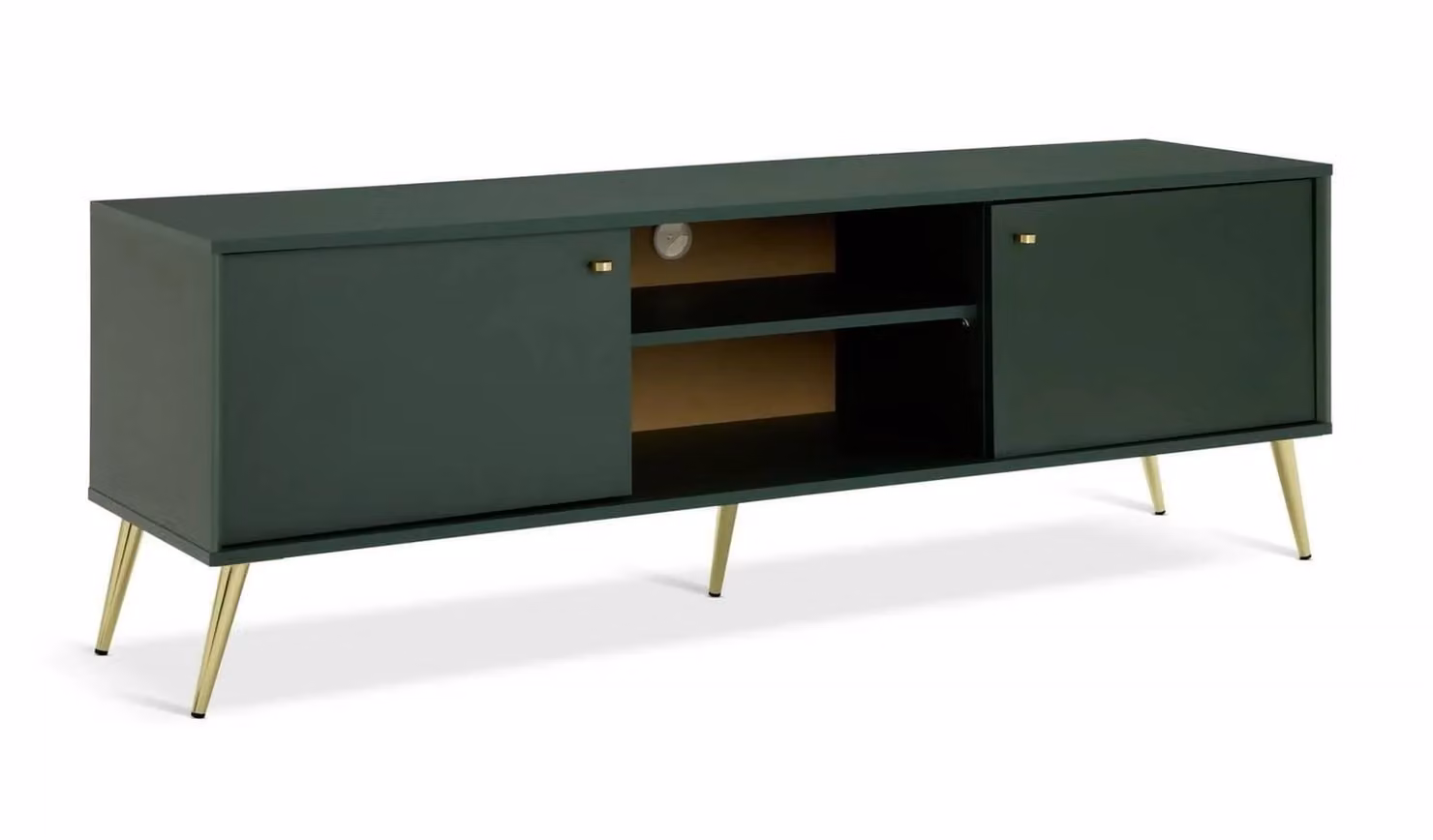Moana Mid-Century Green and Gold 2 Door TV Unit with Metal and MDF Construction W/D/H: 156.2 x 40.5 x 54.8 cm