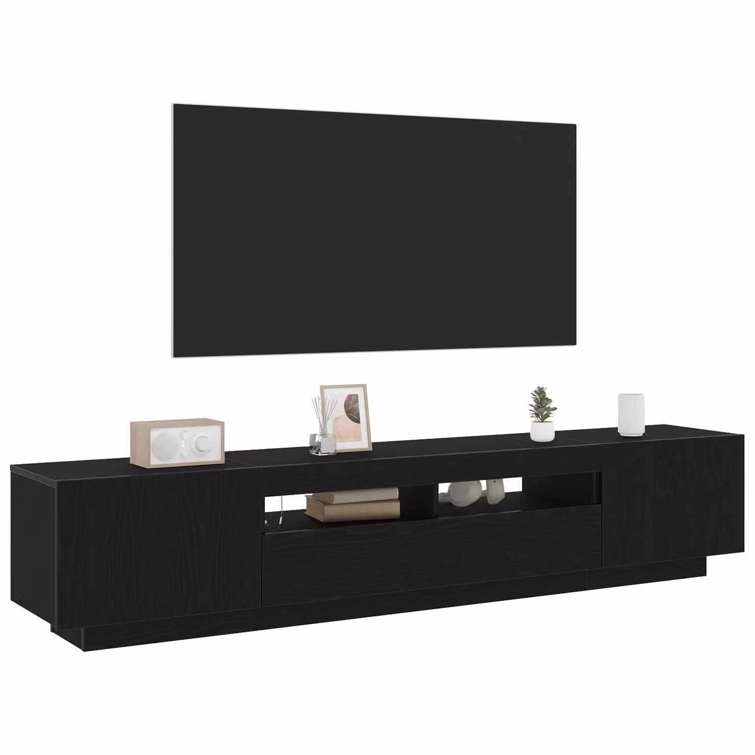 Berkfield Home Modern TV Cabinet with LED Lights in Black Oak, W/D/H: 200 x 40 x 40 cm – 3