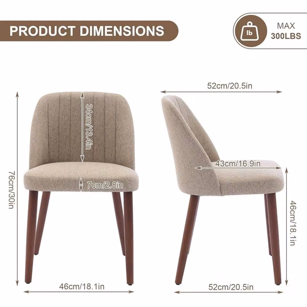 VOGREX Modern Linen Fabric Upholstered Dining Chairs in Beige – 2