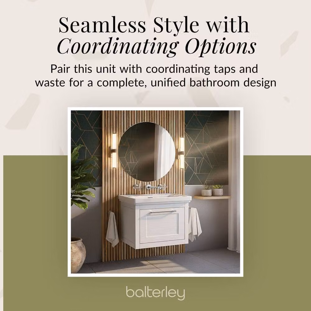 Balterley Wall Hung Single Drawer Vanity Unit with Rectangular Basin in White, W/D/H: 63 x 47.1 x 51.5 cm – 3