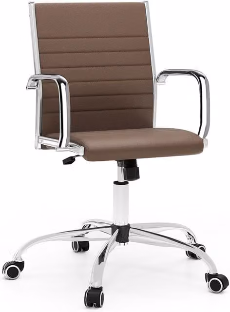 Costway Brown Synthetic Leather Swivel Office Chair with Armrests and Castors – 1