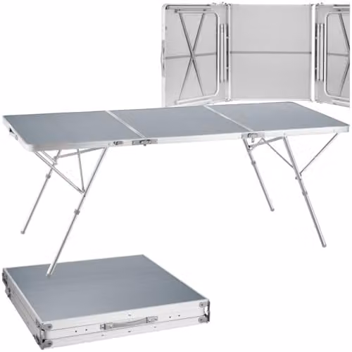 tectake Folding Camping Table in Grey with Aluminium Frame and MDF Laminate Surface, W/D/H: 180 x 70 x 70.5 cm – 1