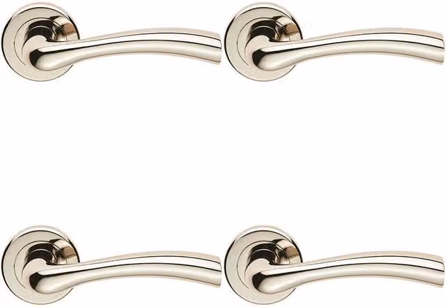 Loops 4 Pair Curved Flared Handle Concealed Fix Round Rose in Polished Nickel