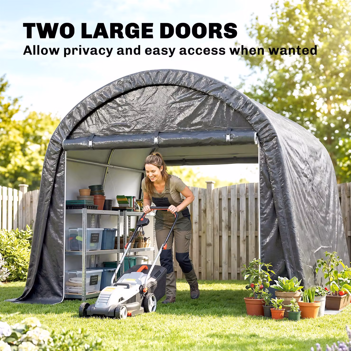 Outsunny Grey Garden Storage Tent with Galvanised Steel Frame and Double Doors, W: 300 cm, D: 300 cm, H: 235 cm – 6