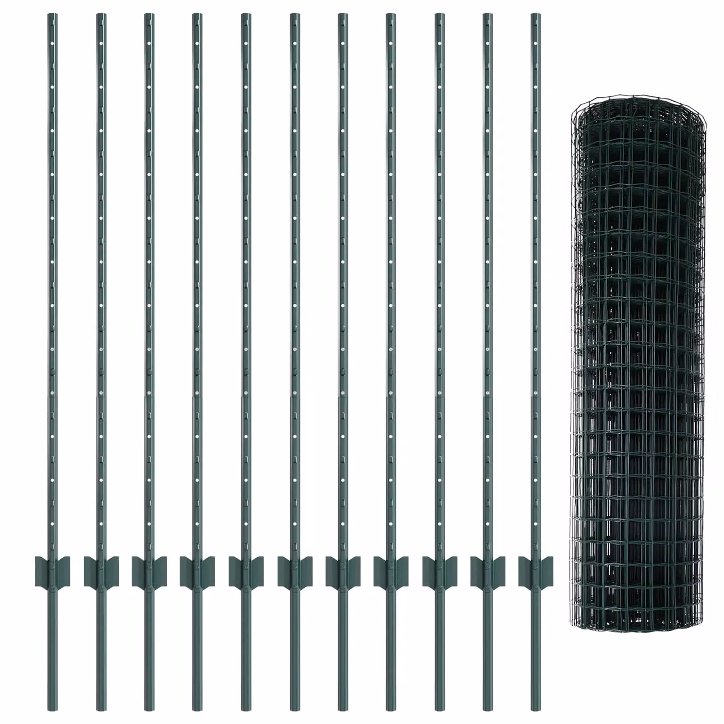 Berkfield Home Euro Fence Green Steel with 11 U-Profile Posts, 2 x 25 m – 2