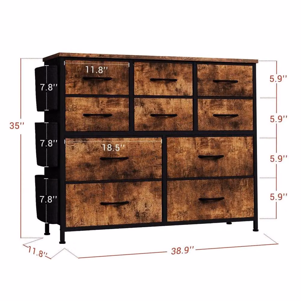 SPETLEK Tall Chest of Drawers with 10 Brown Fabric Drawers – 2