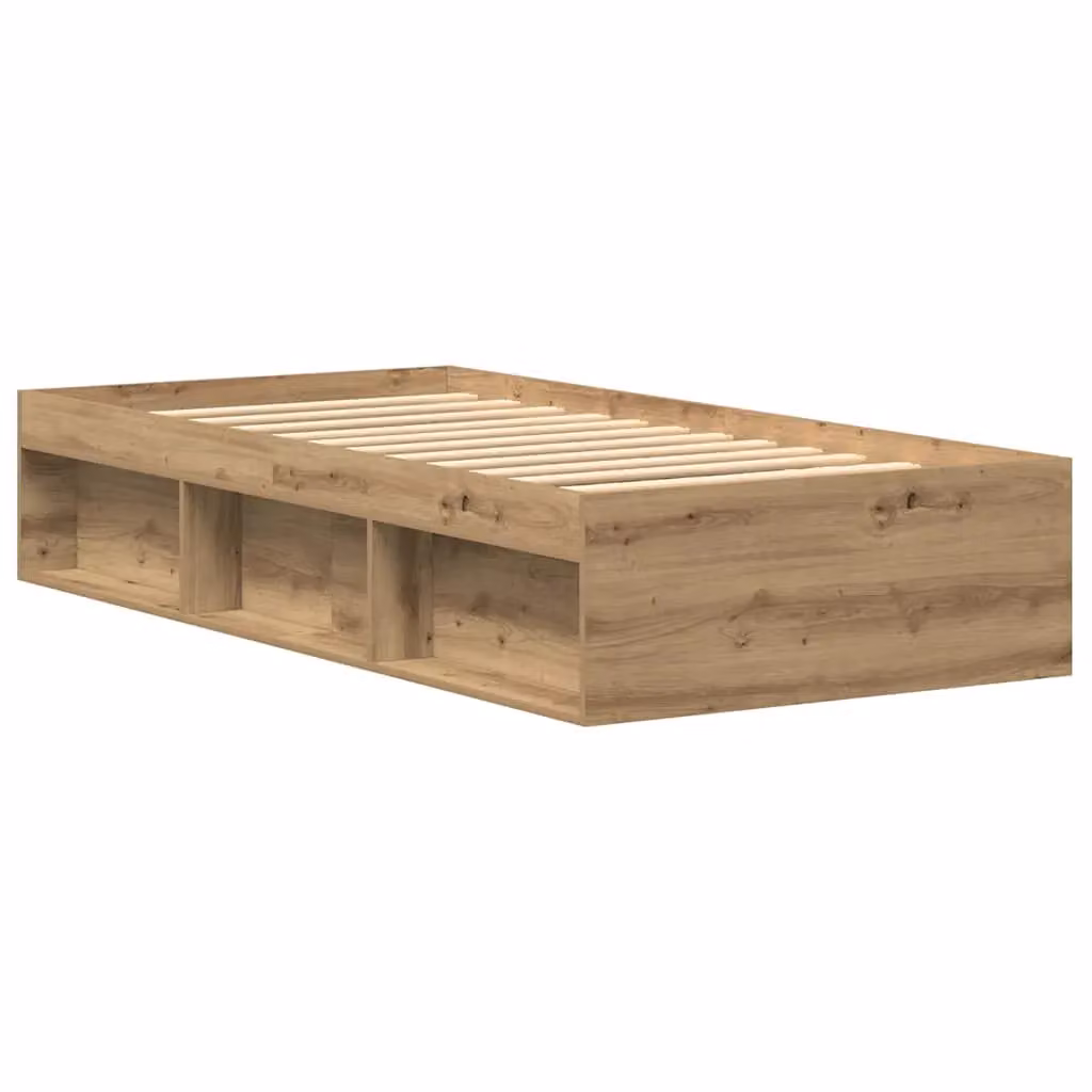 Berkfield Home Artisan Oak Bed Frame in Brown, Engineered Wood, W/D/H: 190 x 75 x 35 cm – 2
