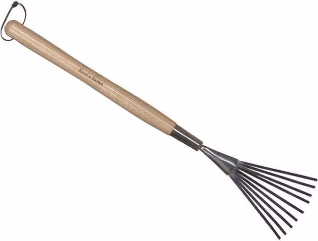 Kent & Stowe Stainless Steel Hand Border Rake with Wooden Handle in Silver and Multicolour