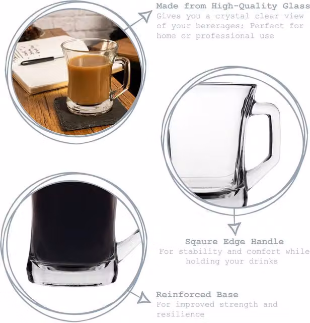 LAV Zen+ Glass Coffee Mugs, 225ml, Multicolour, Pack of 12