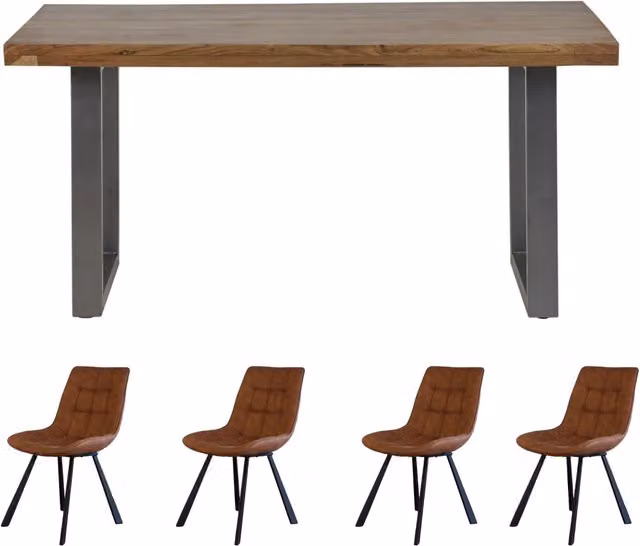 IH Design Cosmopolitan Industrial Rectangular Dining Table Set with 4 Chairs in Brown Wood and Metal