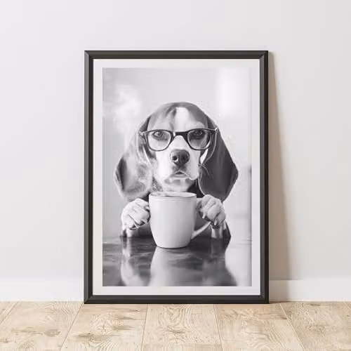 60 Second Makeover Limited Funny Beagle Drinking Coffee Paper Poster, A3, Multicolour