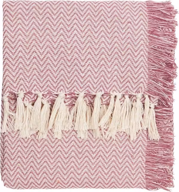 Wylder Wisley Woven Geometric Outdoor Throw with Fringes in Heather Pink, W: 130 cm, D: 180 cm