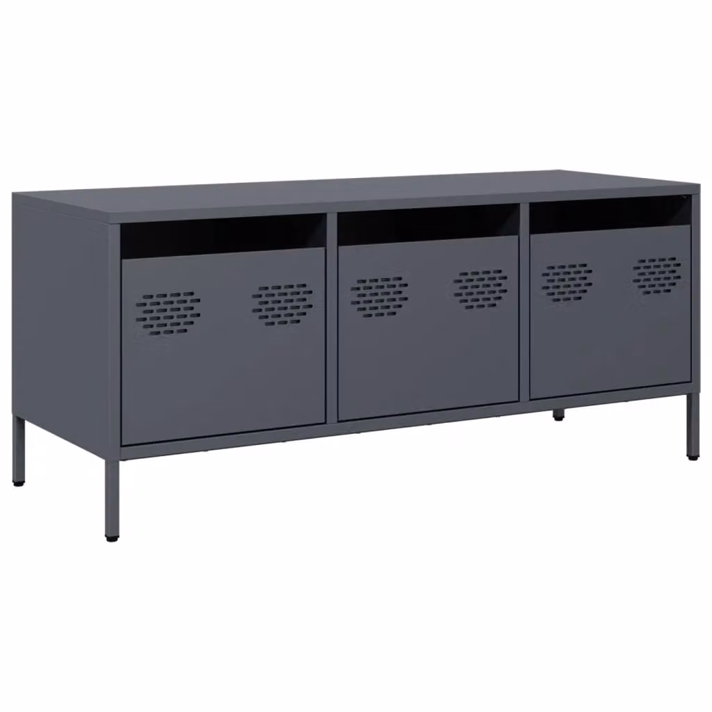 Berkfield Home Anthracite TV Cabinet in Black Cold-rolled Steel, W/D/H: 101.5 x 39 x 43.5 cm – 2