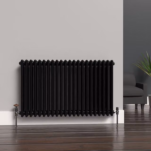 Lux Heat Horizontal Column Radiator in Black, W: 60 cm, H: 101 cm