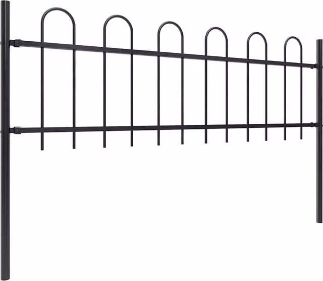 Berkfield Home Garden Hoop Top Steel Fence, Black, W: 3.4 m, H: 0.6 m – 1