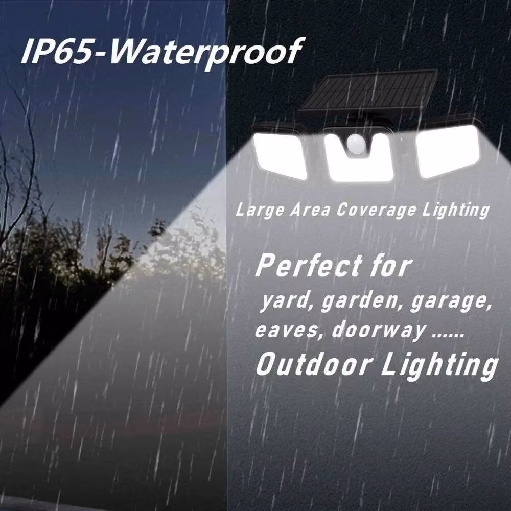 VOGREX 3-Head Solar LED Floodlight with PIR Motion and Dusk Sensor, Black – 3