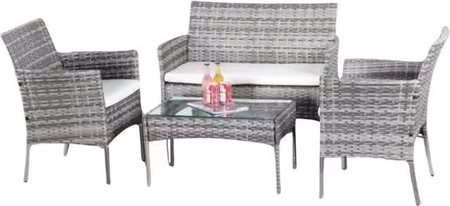 Furnold Modern Black and Grey Wicker Garden Bistro Furniture Set with Glass Table