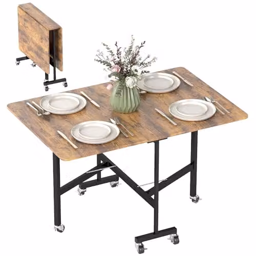 HOMCOM Mobile Drop Leaf Table with 6 Castors and Brakes, Rustic Brown, W/D/H: 120 x 80 x 73 cm