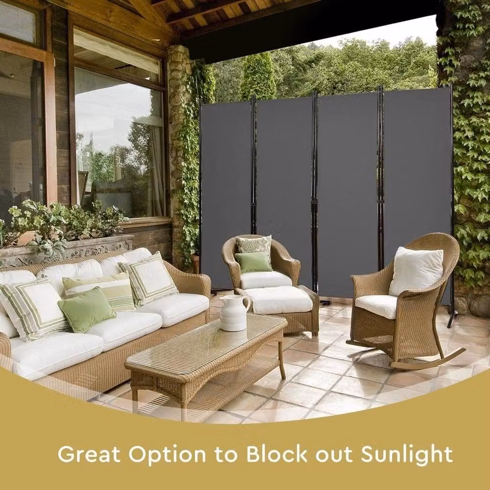 SPETLEK 4 Panel Foldable Room Divider in Grey with Polyester Fabric and Steel Frame, H 173 cm x W 220 cm – 5