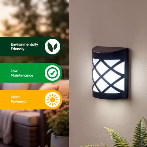 Gardenwize Pack of 4 Solar Powered LED Deck Fence and Wall Lights in Black with Warm White Light and IP65 Waterproof Rating – 6