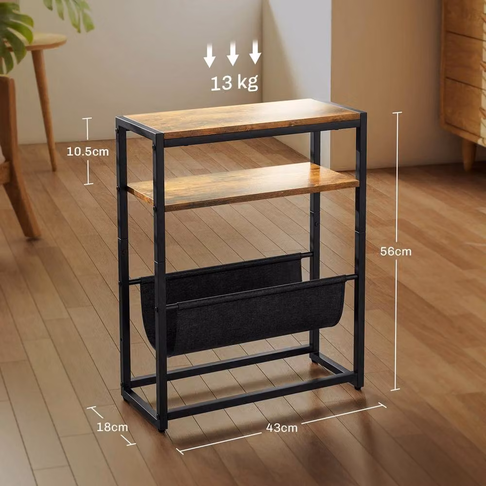 FORGEVIO Industrial Narrow Side Table in Brown and Black Wood and Metal – 2
