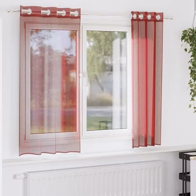 Berkfield Home Red Plain Voile Fabric Curtains with Eyelets, 2 Pack – 1