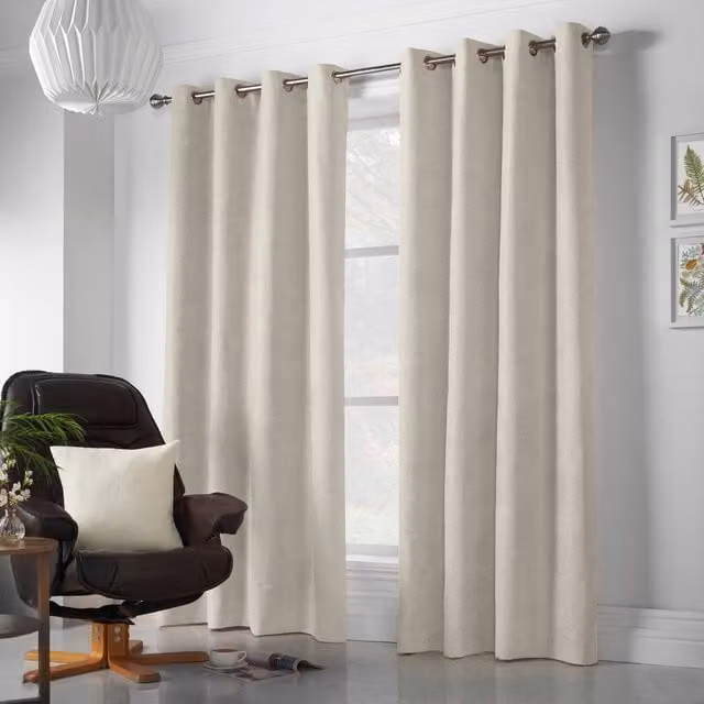 Luxury Living Alan Symonds Velvet Chenille Eyelet Curtains, Beige, Width: 142 cm, Drop: 183 cm