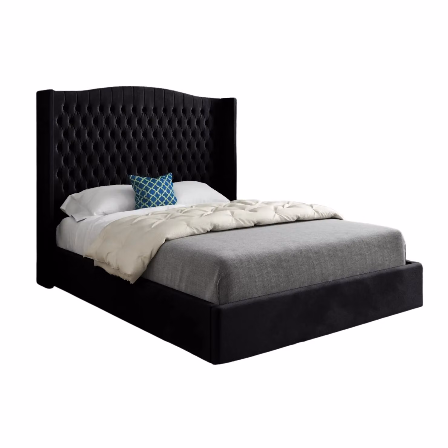 Casani Rana Curved Top Winged Upholstered Soft Velvet Bed Frame in Black, Size: Single (90 x 200 cm) – 5
